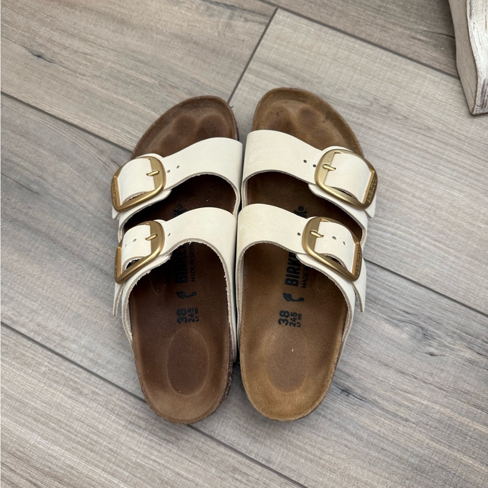 Birkenstock Tan Sandals with Gold Buckles